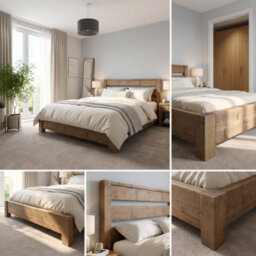 Chelsea King Bed Frame 30Cm High  / Chunky Solid Rustic Pine Bed With Headboard - thumbnail 7