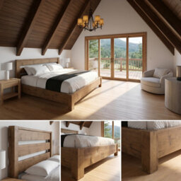Chelsea King Bed Frame 30Cm High  / Chunky Solid Rustic Pine Bed With Headboard - thumbnail 9