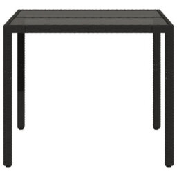 Berkfield Garden Table With Glass Top Black 90X90X75 Cm Poly Rattan - thumbnail 5