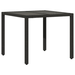 Berkfield Garden Table With Glass Top Black 90X90X75 Cm Poly Rattan - thumbnail 2