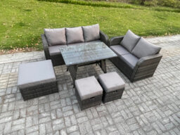 Fimous Garden Furniture Sets 6 Pieces Wicker Rattan Furniture Manual Wicker Patio Sofa Patio Conversation Set Dark Grey Mixed - thumbnail 2