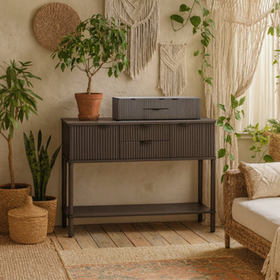 Wyld Haus Sagevale 2-Drawer 2-Door Ribbed Console Table, Matt Brown Wood, 1060X800X300mm - image 1