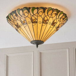 Tiffany Glass Semi Flush Ceiling Light Amber Floral Inverted Round Shade I00051 - thumbnail 5