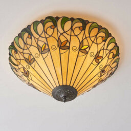 Tiffany Glass Semi Flush Ceiling Light Amber Floral Inverted Round Shade I00051 - thumbnail 4