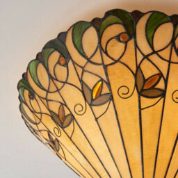 Tiffany Glass Semi Flush Ceiling Light Amber Floral Inverted Round Shade I00051 - thumbnail 3