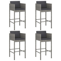 Berkfield 5 Piece Garden Bar Set With Cushions Grey Poly Rattan - thumbnail 3