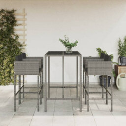 Berkfield 5 Piece Garden Bar Set With Cushions Grey Poly Rattan - thumbnail 1