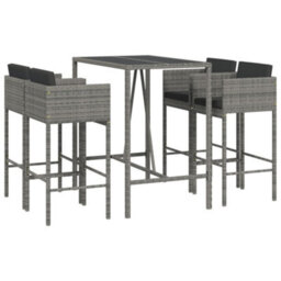 Berkfield 5 Piece Garden Bar Set With Cushions Grey Poly Rattan - thumbnail 2