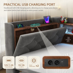 Btm 3Ft Velvet Daybed With Trundle, Storage Armrest, Led Headboard, Usb And Type C Charging, Dark Grey, 90X190Cm - thumbnail 7