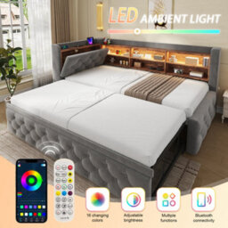 Btm 3Ft Velvet Daybed With Trundle, Storage Armrest, Led Headboard, Usb And Type C Charging, Dark Grey, 90X190Cm - thumbnail 6