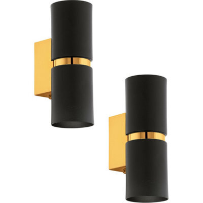 Elegant 2 Pack Wall Lights With Black Shades And Gold Accents - Gu10 Bulbs Included - image 1