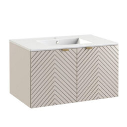 Impact Furniture Wall Hung Bathroom Cabinets Furniture Set Beige 800mm Vanity Sink Unit With Basin And Tallboy Fluted Cara - thumbnail 3
