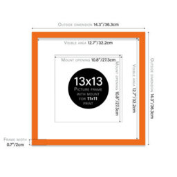 "13X13"" Orange Picture Frame - 13X13"" Square Frame With 11X11"" Mount For 13X13""/11X11"" Pictures Moderrn Style Thin Edge, 1 Pack" - thumbnail 2
