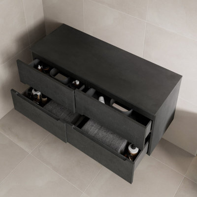Affine 1200mm Black Vanity Unit Fluted Double Countertop Wall Hung No Basin Soft Close - image 1