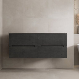Affine 1200mm Black Vanity Unit Fluted Double Countertop Wall Hung No Basin Soft Close - thumbnail 2