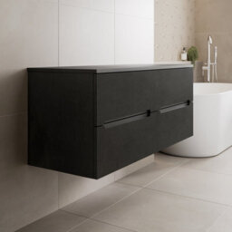 Affine 1200mm Black Vanity Unit Fluted Double Countertop Wall Hung No Basin Soft Close - thumbnail 3