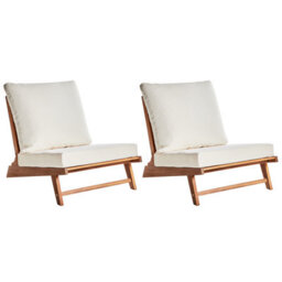Beliani Set Of 2 Garden Chairs With Cushions Micciano Acacia Wood Off-White