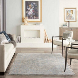 Blue Luxurious Traditional Easy To Clean Bordered Floral Dining Room Bedroom And Living Room Rug -160Cm X 221Cm - thumbnail 2