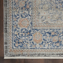 Blue Luxurious Traditional Easy To Clean Bordered Floral Dining Room Bedroom And Living Room Rug -160Cm X 221Cm - thumbnail 4