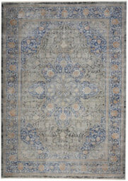 Blue Luxurious Traditional Easy To Clean Bordered Floral Dining Room Bedroom And Living Room Rug -160Cm X 221Cm - thumbnail 9