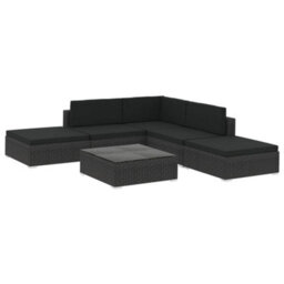 Walplus 6 Piece Garden Lounge Set With Cushions Poly Rattan Black - thumbnail 2