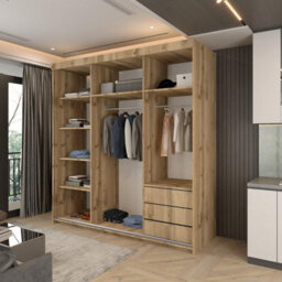 Sliding Wardrobes 4 u LTD Modern Mexico Sliding Wardrobe With Led Light & Trim Design Oak 200Cm - thumbnail 3