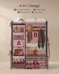 Songmics Vasagle Hall Tree With Bench And Shoe Storage, Hallway Coat Rack With Shoe Bench And 5 Storage Shelves, Vintage Brown Ink Black - thumbnail 4
