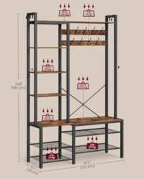 Songmics Vasagle Hall Tree With Bench And Shoe Storage, Hallway Coat Rack With Shoe Bench And 5 Storage Shelves, Vintage Brown Ink Black - thumbnail 2