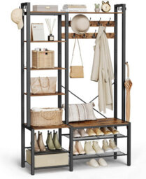 Songmics Vasagle Hall Tree With Bench And Shoe Storage, Hallway Coat Rack With Shoe Bench And 5 Storage Shelves, Vintage Brown Ink Black - thumbnail 8