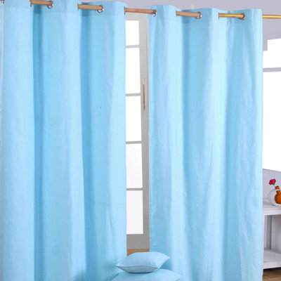 Homescapes Plain Blue Cotton Eyelet Curtains 137 X 182 Cm - image 1