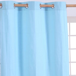 Homescapes Plain Blue Cotton Eyelet Curtains 137 X 182 Cm - thumbnail 2
