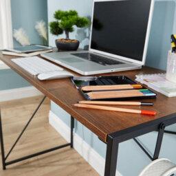 Home Source Brampton Folding Dark Oak Compact Desk Storage Hook Wood And Metal Home Office Workstation - thumbnail 7