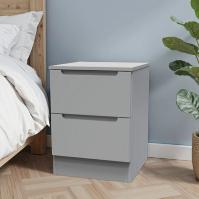 Messina Ready Assembled Matt Grey No Effect 2 Drawer Bedside Chest (H)495mm (W)370mm (D)390mm - image 1