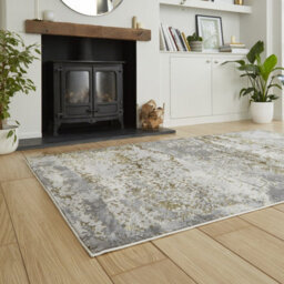 Gold Modern Abstract Easy To Clean Dining Room Bedroom & Living Room Rug-120Cm X 170Cm - thumbnail 2