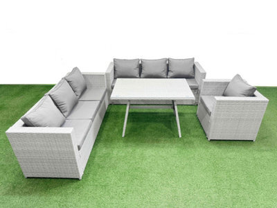 Fimous Outdoor Rattan Garden Furniture Dining Set 7-Seater Patio Rectangular Table 3 Seater Sofa Armchair Set - image 1