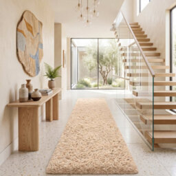 Oxford Homeware Shaggy Rug Anti-Slip Washable Soft Fluffy Living Room And Bedroom Rug (Beige, 80X150Cm) - thumbnail 1