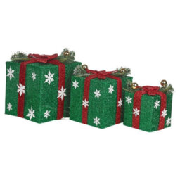 Urbn-Living Urbnliving Height 25Cm 3 Piece Green Light Up Led Gift Box Christmas Decorations Fireplace Display Xmas Decor - thumbnail 8