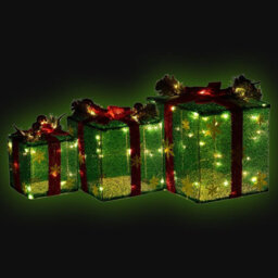 Urbn-Living Urbnliving Height 25Cm 3 Piece Green Light Up Led Gift Box Christmas Decorations Fireplace Display Xmas Decor - thumbnail 5