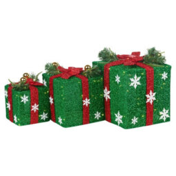 Urbn-Living Urbnliving Height 25Cm 3 Piece Green Light Up Led Gift Box Christmas Decorations Fireplace Display Xmas Decor - thumbnail 7