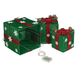 Urbn-Living Urbnliving Height 25Cm 3 Piece Green Light Up Led Gift Box Christmas Decorations Fireplace Display Xmas Decor