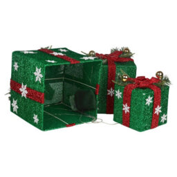 Urbn-Living Urbnliving Height 25Cm 3 Piece Green Light Up Led Gift Box Christmas Decorations Fireplace Display Xmas Decor - thumbnail 2