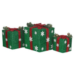 Urbn-Living Urbnliving Height 25Cm 3 Piece Green Light Up Led Gift Box Christmas Decorations Fireplace Display Xmas Decor - thumbnail 3