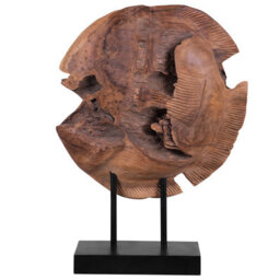 Beliani Figurine Fish Plaice Fish Teak Wood Brown - thumbnail 1