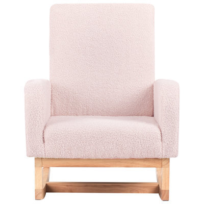 Wyld And Coco Luxenest Kids Rocking Chair Pastel Pink Bouclé High-Back With Armrests (W54 X D70 X H71Cm) - image 1
