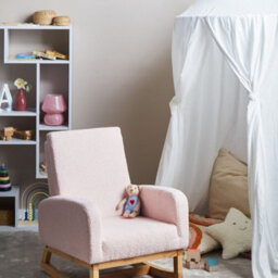Wyld And Coco Luxenest Kids Rocking Chair Pastel Pink Bouclé High-Back With Armrests (W54 X D70 X H71Cm) - thumbnail 2