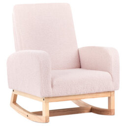 Wyld And Coco Luxenest Kids Rocking Chair Pastel Pink Bouclé High-Back With Armrests (W54 X D70 X H71Cm) - thumbnail 4