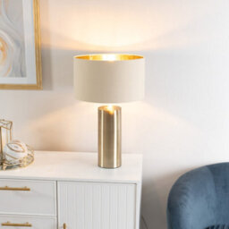 Valuelights Lexy Antique Brass Touch Table Lamp With Beige/gold Shade
