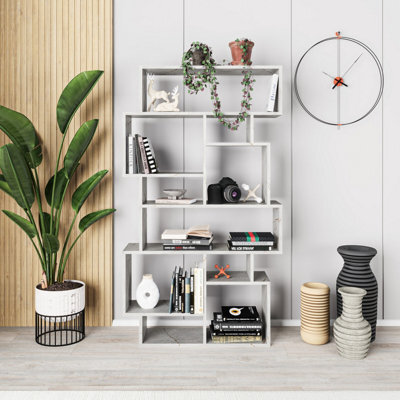 Decortie Karmato Modern Bookcase Display Unit With 10 Compartments Gold Marble Effect 168.5Cm Tall - image 1