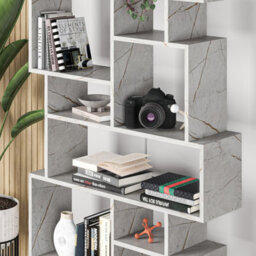 Decortie Karmato Modern Bookcase Display Unit With 10 Compartments Gold Marble Effect 168.5Cm Tall - thumbnail 4
