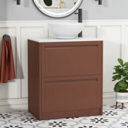 Royal Bathrooms Royal Bathroom Elmore 700mm Terracotta Clay Freestanding Bathroom Vanity Unit 2 Drawer Plain White Worktop With Breeze Basin - thumbnail 1
